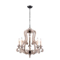 Chords Attic Farmhouse Weathered Wood Chandelier French Country Empire Pendant Lighting Fixture With 5 Candle Lights Adjustabl