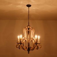 Chords Attic Farmhouse Weathered Wood Chandelier French Country Empire Pendant Lighting Fixture With 5 Candle Lights Adjustabl