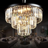 Zzcat Crystal Chandelier (W20'' 3-Tier 7-Lights), Light Fixture For Kitchen Dining Room, Living Room,Bedroom, Modern Chandeliers, Drum Pendant Hanging Ceiling Light,Height Adjustable