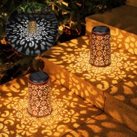 Solar Lantern - Hanging Solar Lights Outdoor Waterproof, Metal Lantern Decorative Solar Powered Patio Decor For Garden Yard Backyard Porch Table Pathway Tree Lighting, Cool/Warm Light, 2 Pack