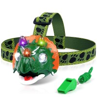 Dinosaur Headlamp With Whistle For Kids Camping Gear - Triceratops Toys Headlight Flashlight For 3 4 5 6 7 8 9 10 Years Old Boys Girls, Perfect For Camping, Hiking, Hunting, Reading And Parties