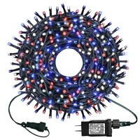 Kemooie 4Th Of July Decorations 300 Led 99Ft Red White Blue String Lights, 8 Lighting Modes Plug In Waterproof Lights For Indoor Outdoor Balcony Patio Garden Decorations (Red White And Blue)