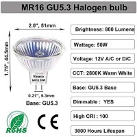 Vinaco Mr16 Bulb,6 Pack Mr16 Halogen Bulb 50W Gu5.3 Base, 800Lm High Output Mr16 12V 50W Halogen, 2800K Warm White Mr16 Dimmable With Clear Glass Cover, Mr16 Gu5.3 For Landscape, Track Lights