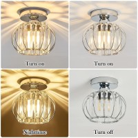 Yyjlx Modern Semi Flush Mount Ceiling Light Fixture E26 Mini Crystal Chandelier Chrome Small Ceiling Lamp For Entryway Bedroom Bathroom Hallway Closet Foyer (Silver