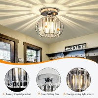 Yyjlx Modern Semi Flush Mount Ceiling Light Fixture E26 Mini Crystal Chandelier Chrome Small Ceiling Lamp For Entryway Bedroom Bathroom Hallway Closet Foyer (Silver