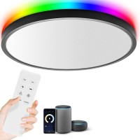 Taloya Smart Ceiling Light, Black Led Flush Mount Alexa Google Home Round Light, 15.8 Inch Light Fixtures Ceiling Mount 28W White Front/Rgb Back Round Light For Bedroom, Etl Listed