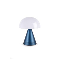 Lexon Mina L Audio Large Bedside Lamp - Led Portable Table Light With Speakers - Color Change & Rechargeable 24H Light With Dimmer -Aluminum - Dark Blue