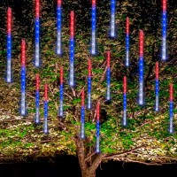 Funpeny Christmas Meteor Shower Rain Lights 288 Led Patriotic Lights Icicle Snow Falling Independence Day Lights Outdoor Raindr