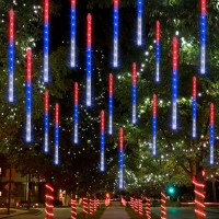 Funpeny Christmas Meteor Shower Rain Lights 288 Led Patriotic Lights Icicle Snow Falling Independence Day Lights Outdoor Raindr