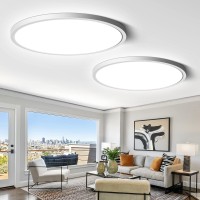 2 Pack 12 Inch Led Flush Mount Ceiling Light Fixture 5000K Daylight White 24W 3200Lm Round Flat Ceiling Lights Bright Slim L