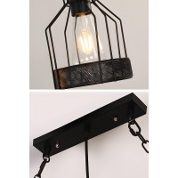 Farmhouse Wood Beam Chandelier Bigmaii Linear Desgin Rustic 3 Lights Industrial Vintage Cage Pendant Lighting For Kitchen Island Dining Room