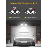 Arsali 2 Pack Led Garage Light,120W 6+1 Panels Deformable 6500K Led Garage Ceiling Light Multi-Position Adjustable E26 Shop Lights For Garage, Basement, Barn, Workshop, High Bay Light