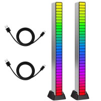 Rgb Sound Activated Led Lights, 2Pcs Music Sync Led Lights Wireless Rechargeable Usb Car Rhythm Light 32 Bit Music Pickup Rhythm Light Music Level Indicator For Car Laptop, Gaming Accessories