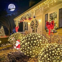 Jmexsuss 360 Led Christmas Net Lights Warm White Net Lights 12Ft X 5Ft Mesh Christmas Bush Lights 8 Modes With Remote Connectab