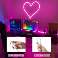 Pink Heart Neon Sign Neon Heart Light For Wall Decor Love Heart Led Light Up Sign Usb Powered Romantic Lamp For Bedroom Decora