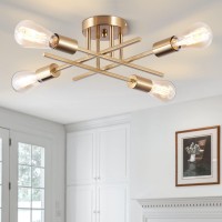 Brknit Sputnik Chandeliers, Modern Semi Flush Mount Ceiling Light With E26 Base, Mid Century Industrial Kitchen Farmhouse Light Fixtures For Bedroom Living Room (Brass, Ceiling 4 Lights)