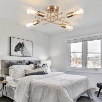 Brknit Sputnik Chandeliers, Modern Semi Flush Mount Ceiling Light With E26 Base, Mid Century Industrial Kitchen Farmhouse Light Fixtures For Bedroom Living Room (Brass, Ceiling 4 Lights)