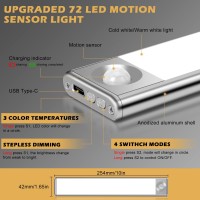 Wireless Under Cabinet Lights, 72 Led Motion Sensor Light Indoor, Usb Under Counter Light For Kitchen, Dimmable Led Motion Sensor Closet Light Strip, Rechargeable Motion Activated Led Night Light