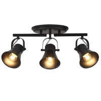 Keesfu 3Light Track Lighting Kit Black Semi Flush Mount Ceiling Light With 3 Rotatable Light Heads Industrial Accent Lighting F