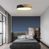 Led Ceiling Light Flush Mount 12 Inch 24W Bedroom Light Fixture With Round Wood Modern Black Flat Overhead Minimalist Ceiling L