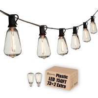 Damaing Outdoor String Lights 150 Ft Patio Lights String With 75 Dimmable St38 Plastic Led Bulbs,Vintage Shatterproof Edison String Lights Waterproof For Bistro Balcony Backyard And Gazobos.