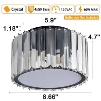 Buxvrcs Modern Crystal Ceiling Light Fixture, Mini Flush Mount Crystal Chandelier, H 5.89'' X W 8.66'' Small Crystal Ceiling Fixtures For Hallway Bedroom Bathroom G9 Socket (Black)