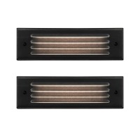 Gkoled Low Voltage Led Step Lights, 4W 12V Surface Mount Light With Horizontal Louvered Faceplate, Steps Decks Pathway Stairs, 2700K Ip65, Die-Cast Aluminum, Black Powder Coated Finish, 2 Pack