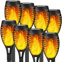 Liveasy 8 Pack Solar Outdoor Lights, Solar Tiki Torches Lights With Flickering Flame For Garden Decorations, Solar Garden Lights, Waterproof Led Torches Lights For Outside Patio Yard Porch Decor