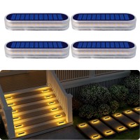 Solar Step Lights Outdoor Waterproof Led,Warm White Solar Deck Lights,Solar Fence Lights,Solar Lights For Stairs,Dock Patio,Post,Railing,Garden,Backyard,Front Door,Pathway,Driveway,Porch(4 Pack)