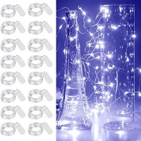 Vookry 16 Pack 10Ft 30 Leds Fairy Lights Battery Operated, Waterproof Silver Wire Mini String Lights, Firefly Starry Moon Lights For Jars Diy Wedding Party Bedroom Patio Christmas Decor(Cool White)