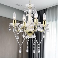 Lalula Antique Gold Chandelier Mini Crystal Chandelier Lighting 4 Light Modern Chandelier For Dining Room