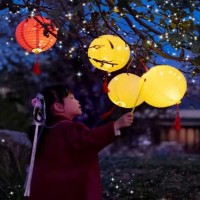 12Pcs Chinese Paper Lanterns With Led Lights Hollow Out Hanging Asia Japanese Paper Lamps With Tassel And Walking Stick 8 In La