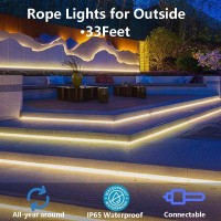 Foeers Led Rope Lights Outdoor,33Ft 360Led Rope Lights Waterproof,110V Connectable And Waterproof Rope Lights For Outside With Clear Pvc Tube,Rope Lights For Indoor Christmas Decoration(Soft White)