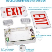 Leonlite Led Exit Light, Wet Location Exit Sign With Emergency Lights, Ul Listed, Combo Emergency Light With Battery Backup, Outdoor Hardwired Exit Light, 2 Dual Heads, Double Face, Ac 120/277V, Red