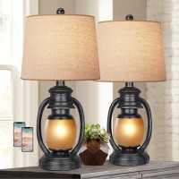 Hamucd Table Lamps For Bedroom Set Of 2 Rustic Farmhouse Living Room Bedside Lamp With 2 Usb Port And Outlet Black Nightstand Lamps With Nightlight Miner Lantern For End Table