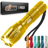 Gorilla Grip Powerful Led 750 Ft Water Resistant 5 Adjustable Mode Tactical Flashlight, High Lumens Ultra Bright Battery Life Zoom Flashlights, Small Camping Car Mini Flash Light Accessories, Gold