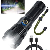 Aolak Rechargeable Flashlights High Lumens, 100000 Lumen Super Bright Tactical Flashlight, Xhp 90 Led Flashlight, Tactical Flashlight With Zoomable, Waterproof, 5Modes For Camping And Emergencies