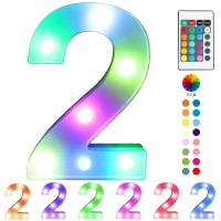 Pooqla Colorful Light Up Numbers With Remote,Color Changing Led Marquee Number Lights, Lighted Number Signs For Party Room Birthday Anniversary Wedding Decoration, Multicolor Number 2