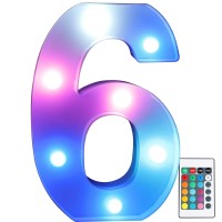 Pooqla Colorful Light Up Numbers With Remote,Color Changing Led Marquee Number Lights, Lighted Number Signs For Party Room Birthday Anniversary Wedding Decoration, Multicolor Number 6