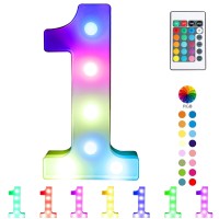 Pooqla Colorful Light Up Numbers With Remote,Color Changing Led Marquee Number Lights, Lighted Number Signs For Party Room Birthday Anniversary Wedding Decoration, Multicolor Number 1