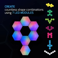 Emberela Hexlights 7-Pack App + Remote Controlled Rgb Wall Panels, Led Hexagon Lights - Light Panels For Wall - Great For Living Room, Bedroom And Game Room Decor - Includes Stand For Tabletop