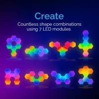 Emberela Hexlights 7-Pack App + Remote Controlled Rgb Wall Panels, Led Hexagon Lights - Light Panels For Wall - Great For Living Room, Bedroom And Game Room Decor - Includes Stand For Tabletop