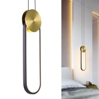 Oiyio Modern Black And Gold Led Pendant Lights Fixture, Minimalist Design Oval Pendant Lighting For Bedroom Living Room Bathroom, Restaurant 10W Warm White Single Hanging Light