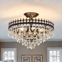 Vcjyxzc 5-Light Modern Crystal Chandeliers,Large Matte Black Semi Flush Mount Ceiling Light Fixture,Close To Ceiling Light Fixtures For Farmhouse Dinning Room Living Room Bedroom Foyer Kitchen.