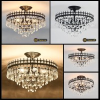 Vcjyxzc 5-Light Modern Crystal Chandeliers,Large Matte Black Semi Flush Mount Ceiling Light Fixture,Close To Ceiling Light Fixtures For Farmhouse Dinning Room Living Room Bedroom Foyer Kitchen.