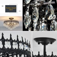 Vcjyxzc 5-Light Modern Crystal Chandeliers,Large Matte Black Semi Flush Mount Ceiling Light Fixture,Close To Ceiling Light Fixtures For Farmhouse Dinning Room Living Room Bedroom Foyer Kitchen.