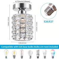 Kisriver Semi Flush Mount Ceiling Light Fixture Modern Small Crystal Close Chandelier Pendant Lamp Shade Indoor Lighting Fixtures Ceiling For Bathroom Hallway Cafe Bar Porch Hall