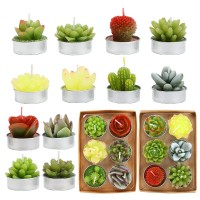 Ssleng 12Pcs Cactus Tealight Candles, Handmade Delicate Succulent Cactus Candles Perfect For Birthday Party ,Wedding, Spa, Home Decor