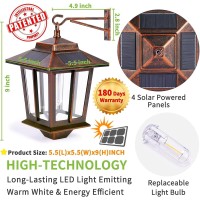 2 Pack Solar Wall Lanterns With 4 Solar Panels, Dusk To Dawn Led Outdoor Wall Sconce , Anti-Rust Waterproof Wall Lanterns Aluminum, 3000K Warm White, Bronze Powder Coat + Uv Protection