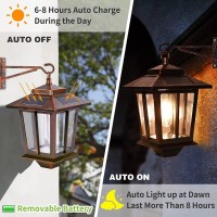 2 Pack Solar Wall Lanterns With 4 Solar Panels, Dusk To Dawn Led Outdoor Wall Sconce , Anti-Rust Waterproof Wall Lanterns Aluminum, 3000K Warm White, Bronze Powder Coat + Uv Protection